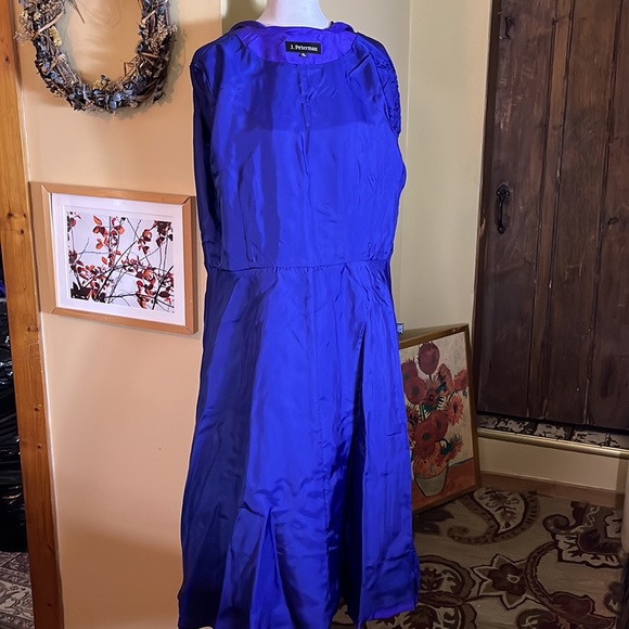 J PETERMAN Co Size 20 Dupioni Silk Fit-n-Flair Shirt-Dress Blue Purple $359 NEW